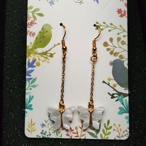 White butterfly dangle earrings